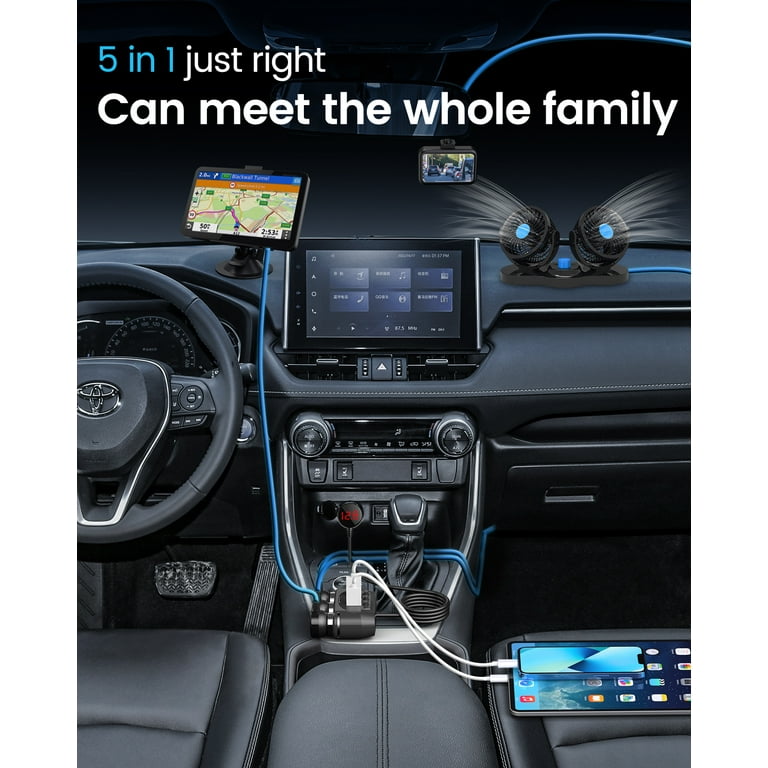YANTU Cigarette Lighter Adapter 3 Socket 12V Cigarette Lighter Splitter with LED Voltage Display Dual USB Car Charger