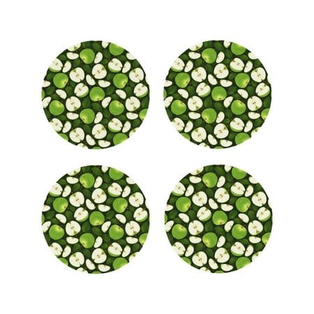 

Fuzoiu Green Fruit Print Leather Coasters Set Drink Coasters Set of 4 for Tabletop Protection Durable PVC Coasters Home Décor and Housewarming Gift-Round Shape