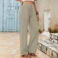 thumbnail image 4 of Women's Pants Linen High Waisted Straight Casual Flowy Wide Leg Drawstring with Pockets Womens Trousers, 4 of 7