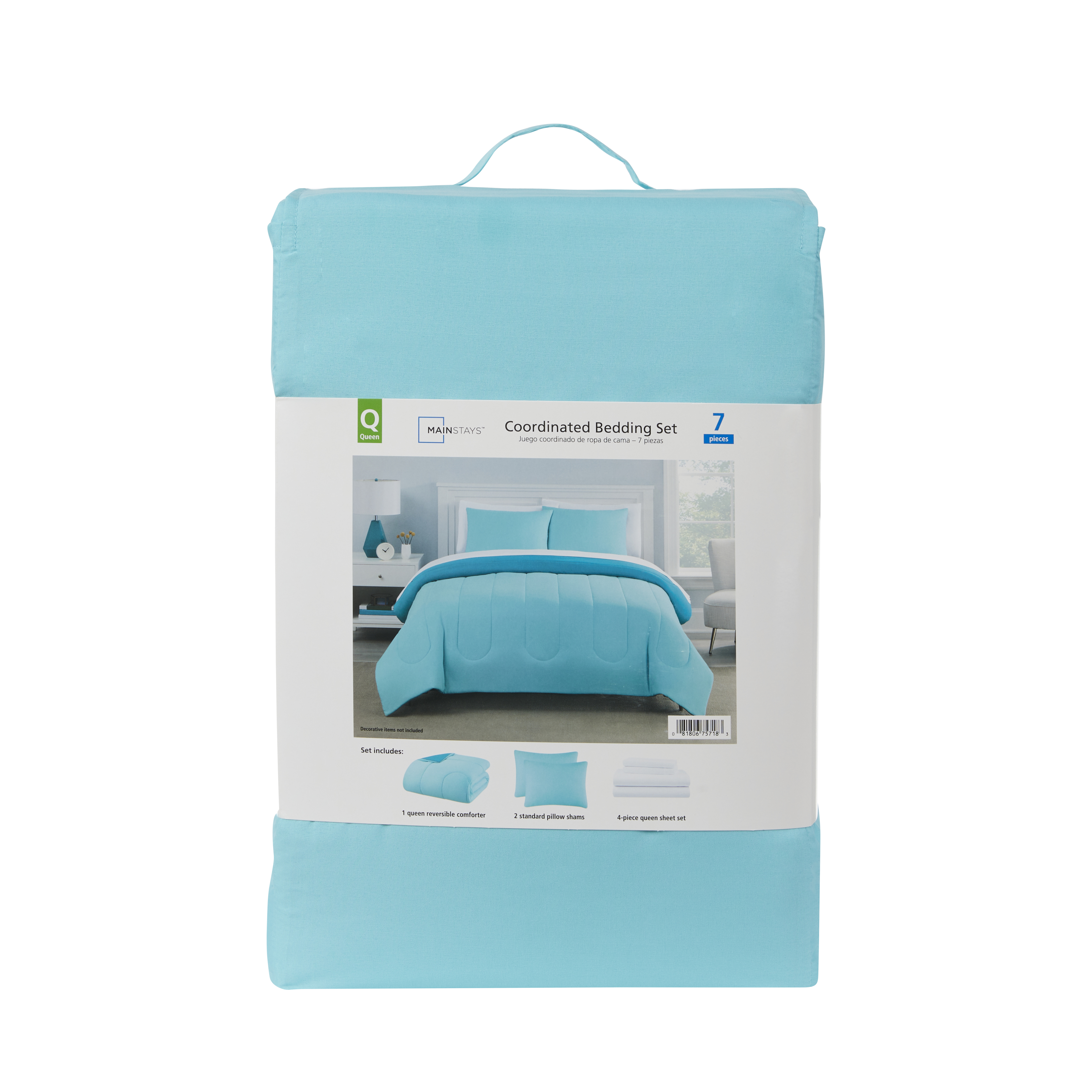Mainstays Teal Reversible 7-Piece Bed in a Bag Comforter Set with Sheets, Queen - image 3 of 8