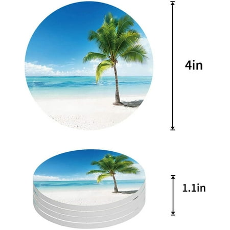 

ZHANZZK Turquoise Tropical Palm Trees on Island Ocean Beach Set of 4 Round Coaster for Drinks Absorbent Ceramic Stone Coasters Cup Mat with Cork Base for Home Kitchen Room Coffee Table Bar Decor