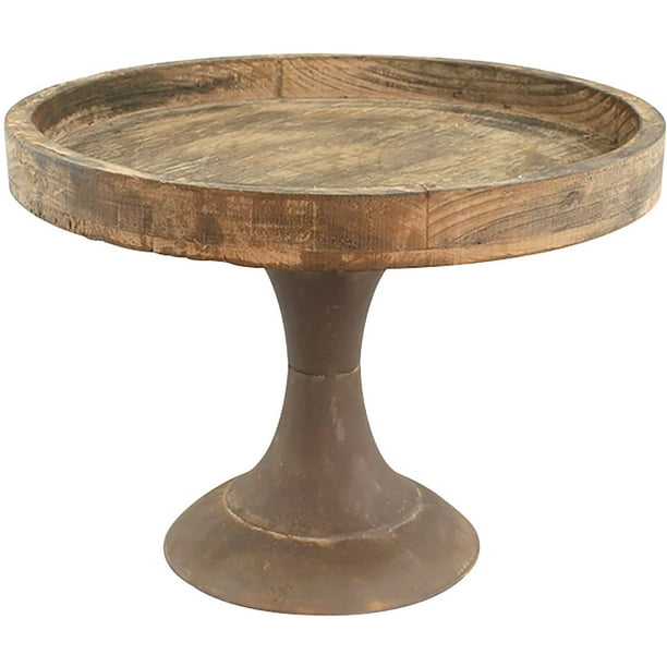 Stonebriar Rustic Worn Natural Wood and Metal Pedestal Tray Walmart