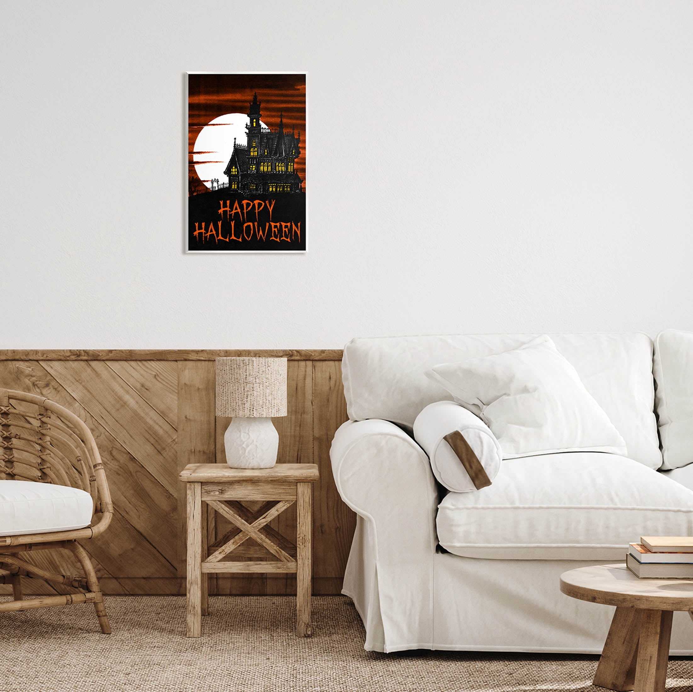 Stupell Industries Happy Halloween Haunted House Graphic Art Unframed Art Print Wall Art, Design by The Saturday Evening Post