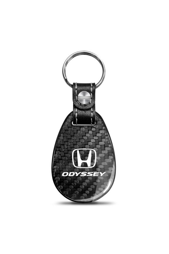for Honda Odyssey Real Black Carbon Fiber with Leather Strap Large Tear Drop Key Chain, Official Licensed