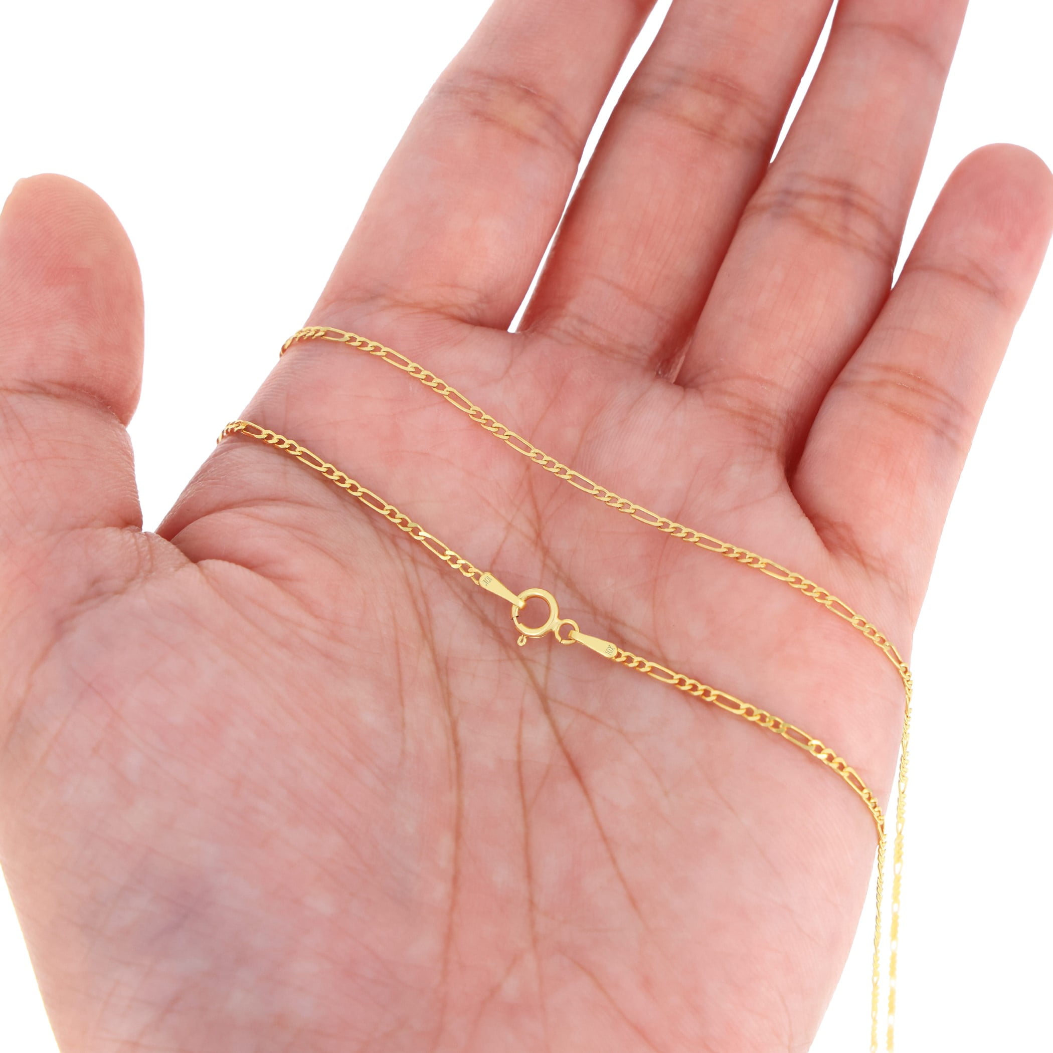 Nuragold 10k Real Yellow Gold Solid Figaro Link 1.75mm Chain Necklace (16"-24") Dainty Italian Jewelry for Men & Women