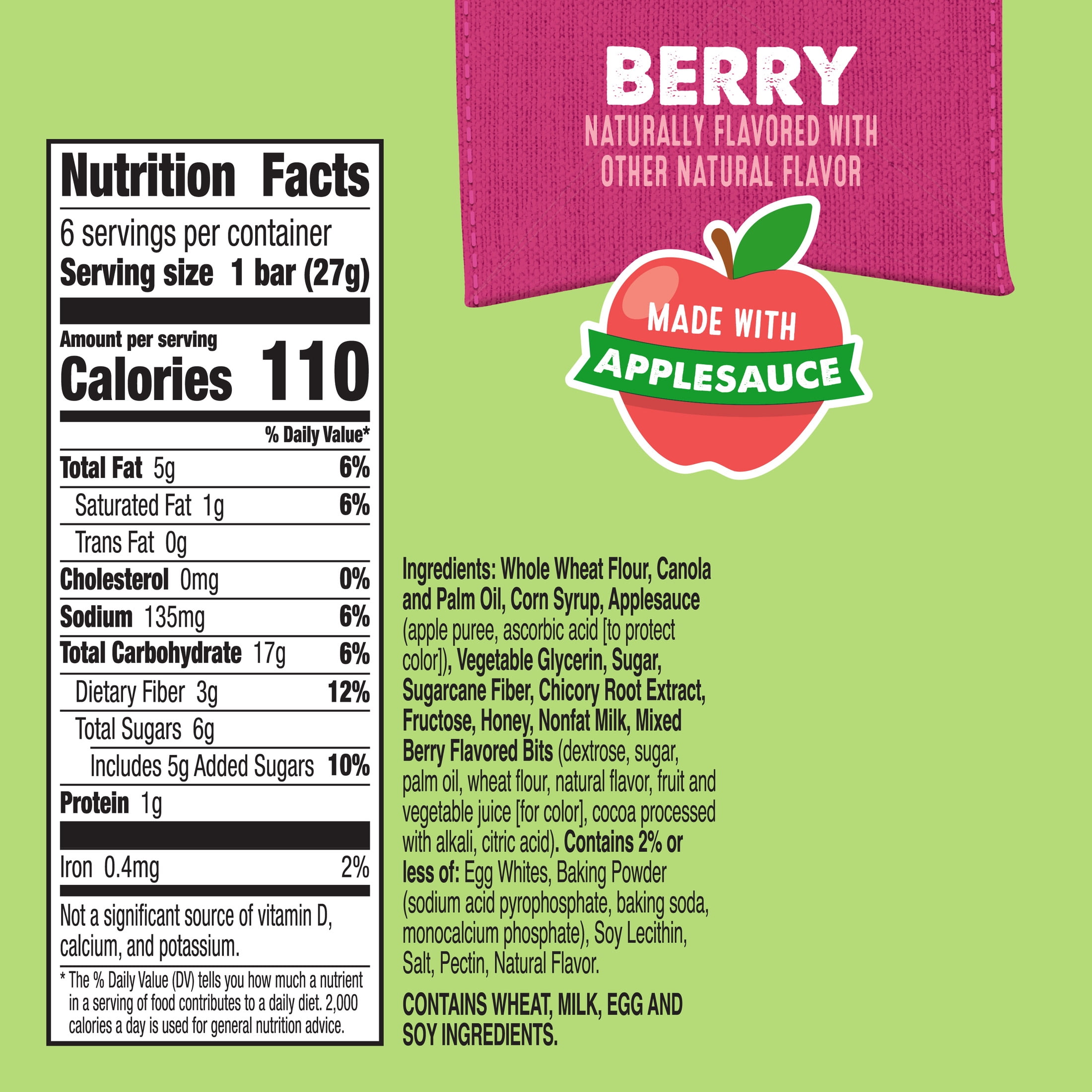 (4 pack) Mott's Soft Baked Bars, Berry, Made with Applesauce, 6 Count, 5.76 oz