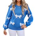 thumbnail image 3 of Women Cute Knit Sweater Y2k Long Sleeve Crew Neck Knitted Pullover Top Oversized Going Out Fall Winter Knitwear Blue M, 3 of 9