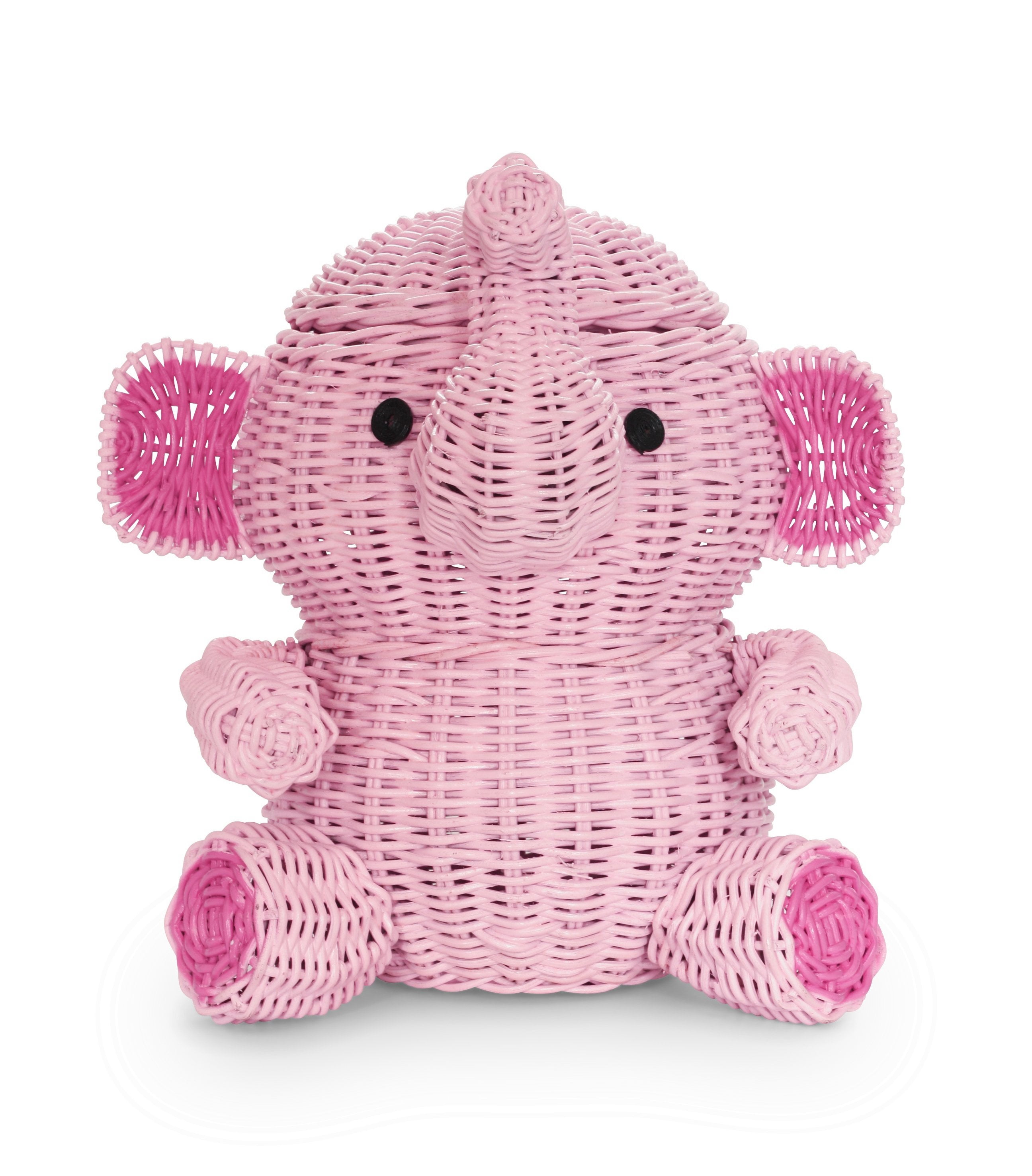 Small Pink Elephant Rattan Storage Basket Hand Woven Shelf Organizer Wicker Gift 