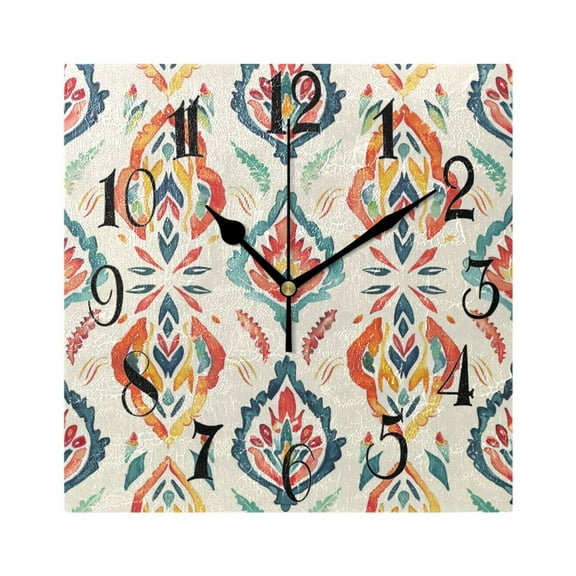 Boho Rustic Wall Clock Decorative Square Silent Non-Ticking Operated Clocks Aesthetic for Bedroom Living Room