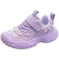 thumbnail image 6 of Girls Sneakers Mesh Platform Basketball Shoes Elegant Pearl Princess Dress Shoes Lace up Lightweight Tennis Shoes Purple 3.5 Big Kid, 6 of 7