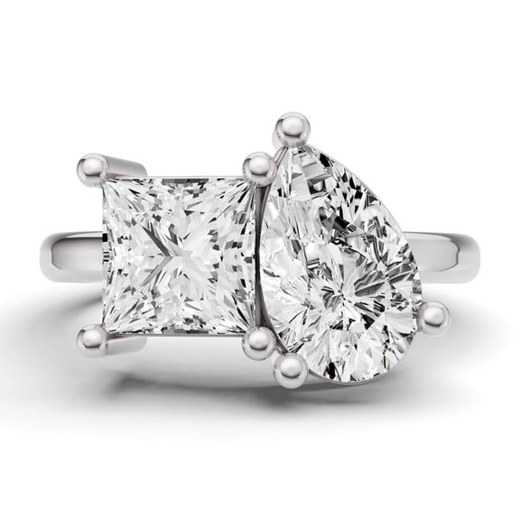 2 CTW Princess and Pear Cut Lab-Grown Diamond Two-Stone Ring in 14K White Gold (Ring Size: 4.5)