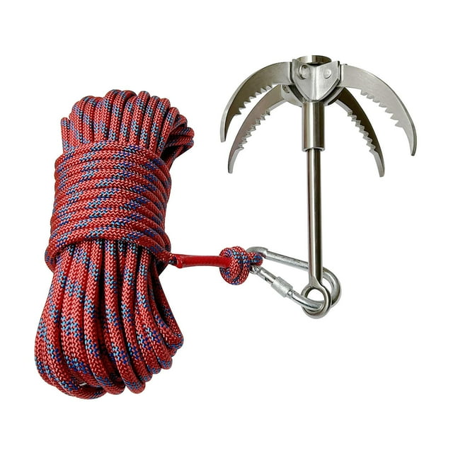 koolsoo Grappin avec Corde de 65,6 Pieds 4 Griffes Pliées Crochet Griffe Grimpante pour Récupération Arbre sous-Marin Camping Rouge