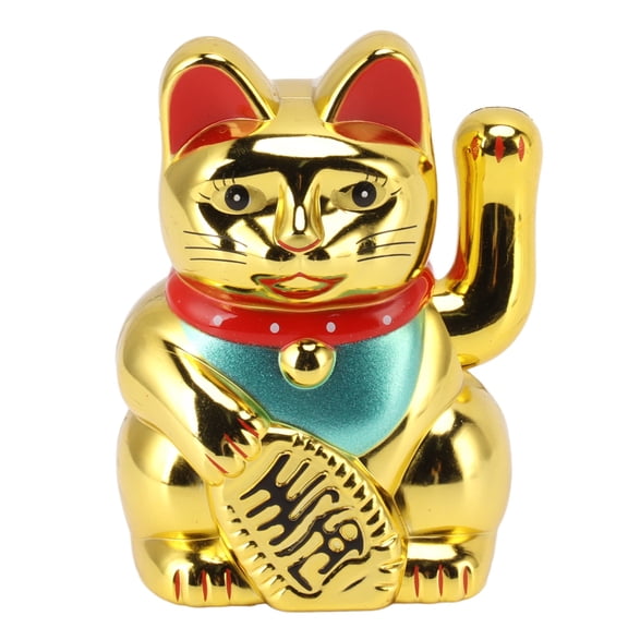 BIMZUC Solar Powered Waving Lucky Cat Ornament Fortune Gold Figurine for Home Office Car Desk Decor, 2.1 inches / 5.3 cm, Light Energy Sensing Wealth Welcoming Paw Up