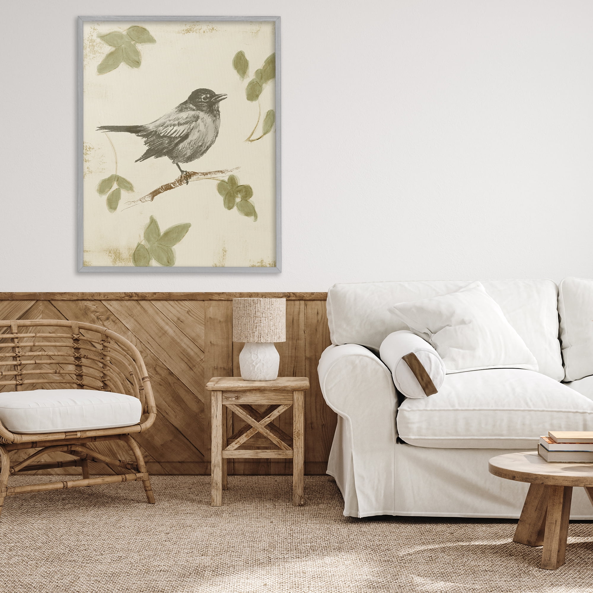Stupell Industries Bird Scene over Neutral Gray Framed Giclee Art, design by Lanie Loreth