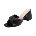 thumbnail image 2 of Lovskoo Womens Plus Size Chunky Heel Slides Square Open Toe Wide Width Solid Color High Heel Mules Indoor Outdoor Casual Sandals, 2 of 9