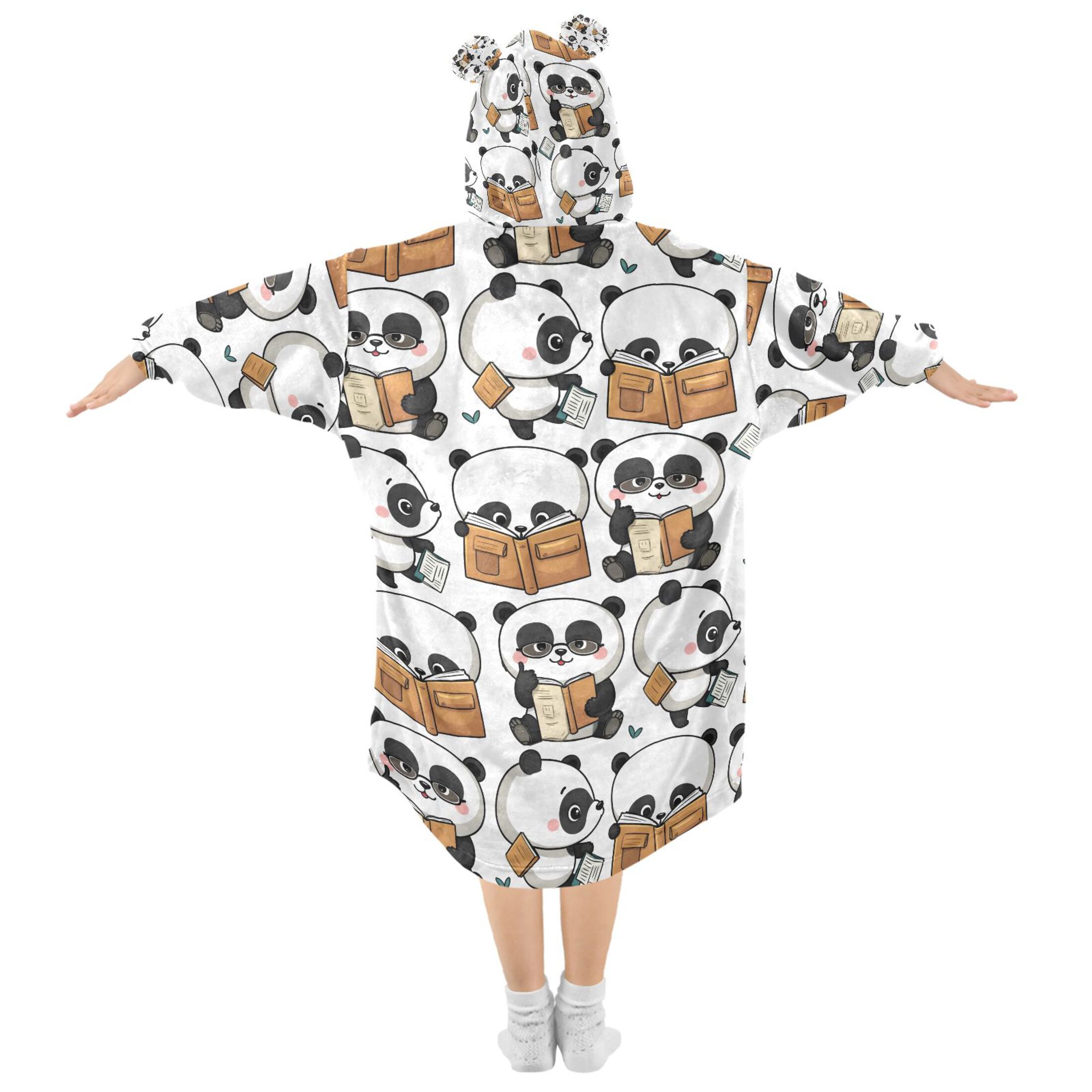 joogoo Blanket Hoodie for Cute Pandas Reading Oversize Sweatshirt 3-14 YR L