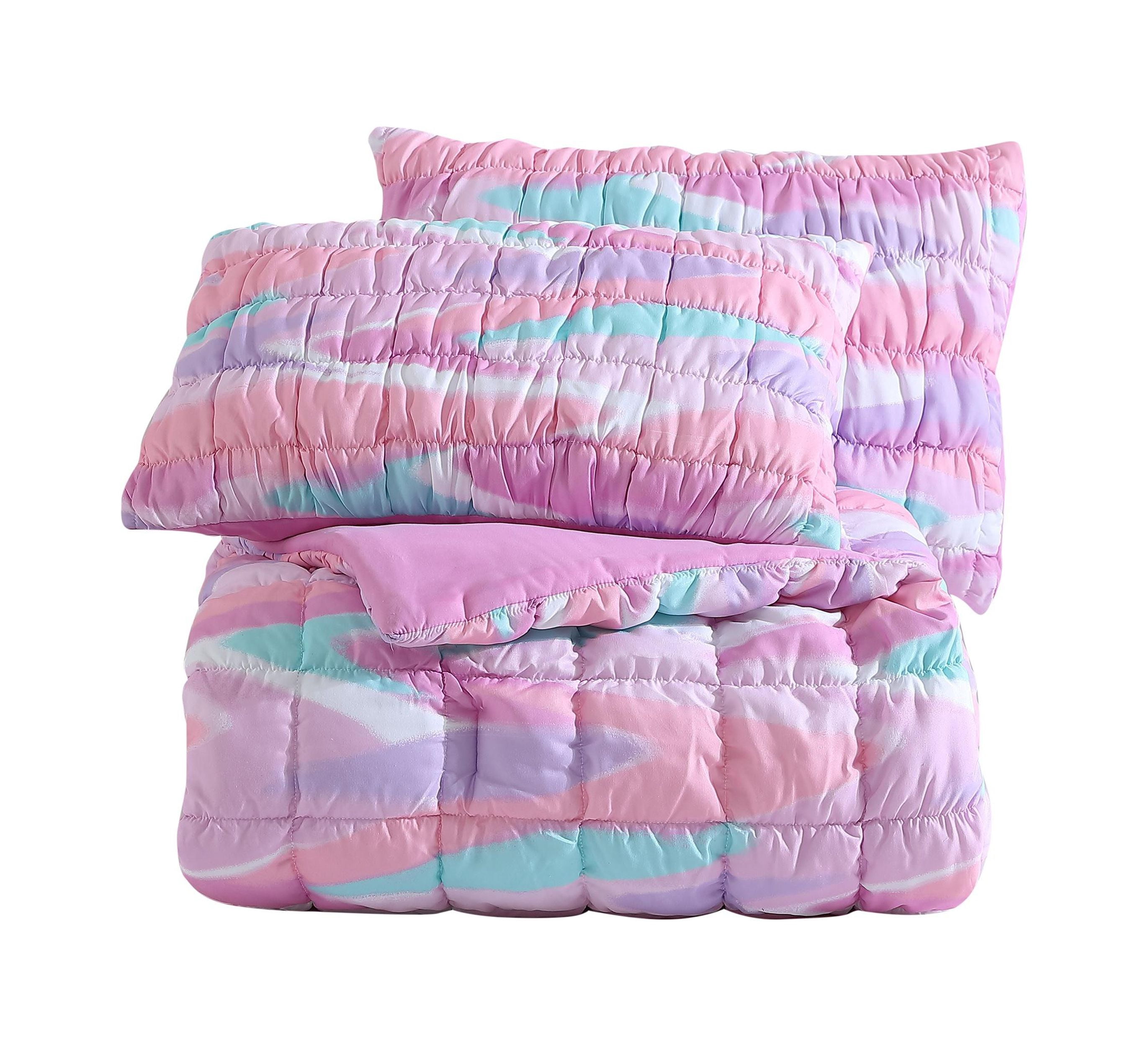 Staci Swirl Pink 3-Piece Soft Embellished Microfiber Comforter Set - Twin