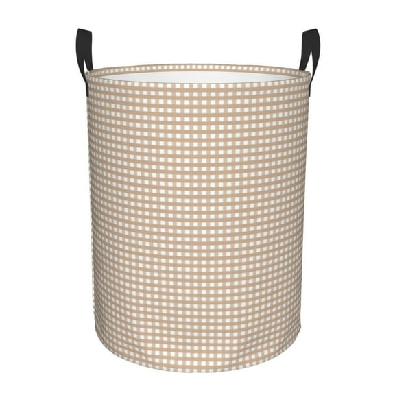 Rateoe Brown Gingham Pattern Round Laundry Hamper Basket, Tall Hamper Basket for Blanket Storage, Nursery Clothes Hamper for Laundry in Bedroom and College Dorm-Small