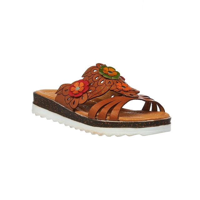 Sandalia Para Mujer Artesanal Con Flores Piel Casual cafe 25 Incógnita 001D1D