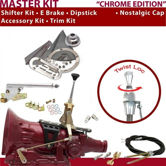 American Shifter C4 Shifter Kit Chrome 6 in. E Brake Cable Clevis Trim Kit Dipstick for F732E