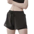 thumbnail image 3 of Pantalones cortos de yoga con bolsillo de malla y cintura alta, de secado rápido, para mujer, para entrenamiento deportivo, color negro, 3 of 5