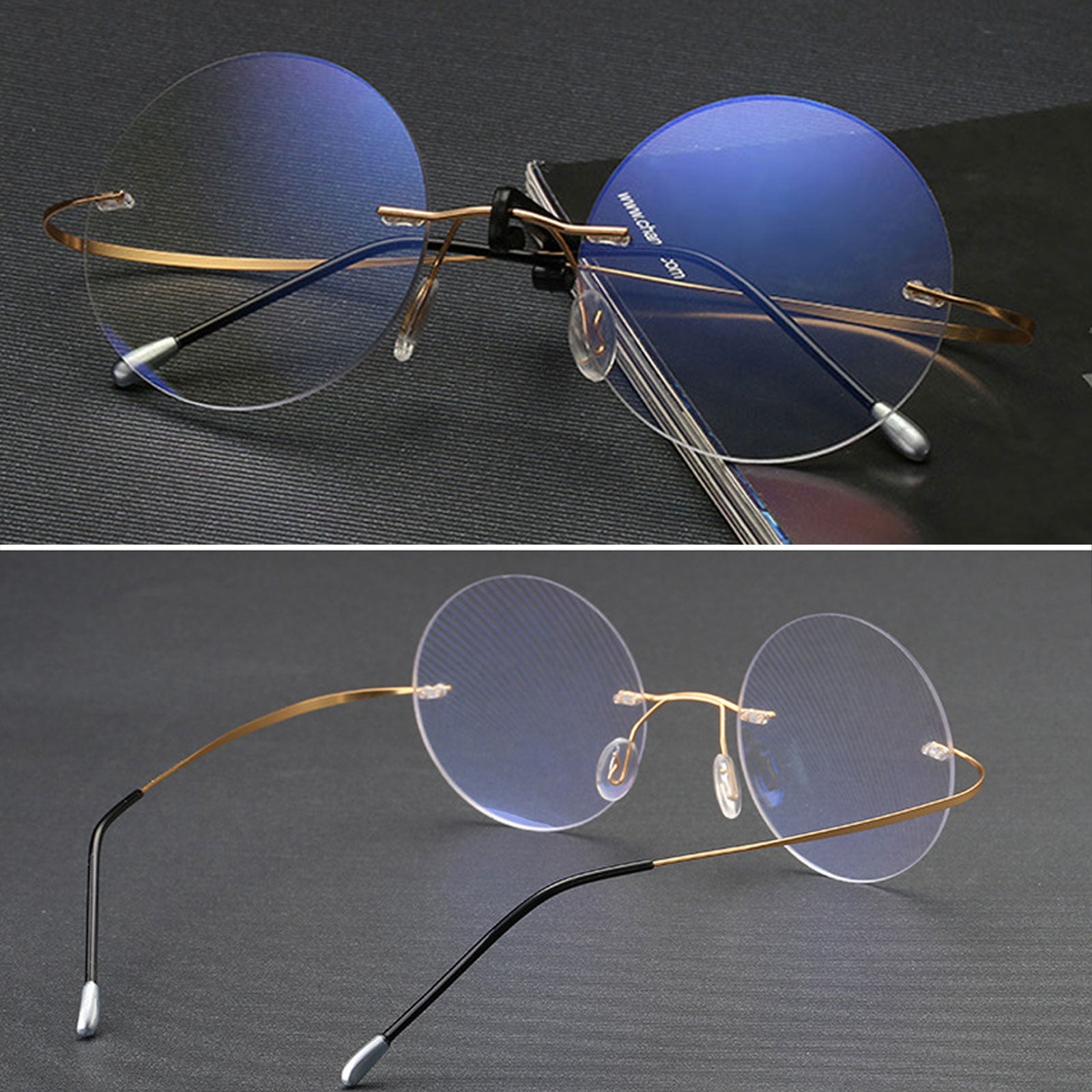 3 Pairs of Steve Jobs 48mm Retro Rimless Blue Light Blocking Oversized Reading Glasses 1.50, Mens Round Presbyopic Glasses Womens Lightweight Flexible Gold Readers +1.50 Strength