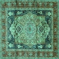 thumbnail image 1 of Ahgly Company Machine Washable Indoor Square Medallion Turquoise Blue Traditional Area Rugs, 8' Square, 1 of 4