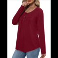 thumbnail image 4 of Camisas de Larga para Mujer, Conjuntos de Otoño, Cuello Redondo, Túnicas Casuales, Blusas de Moda, Ropa de Moda. Vino Tinto L, 4 of 6