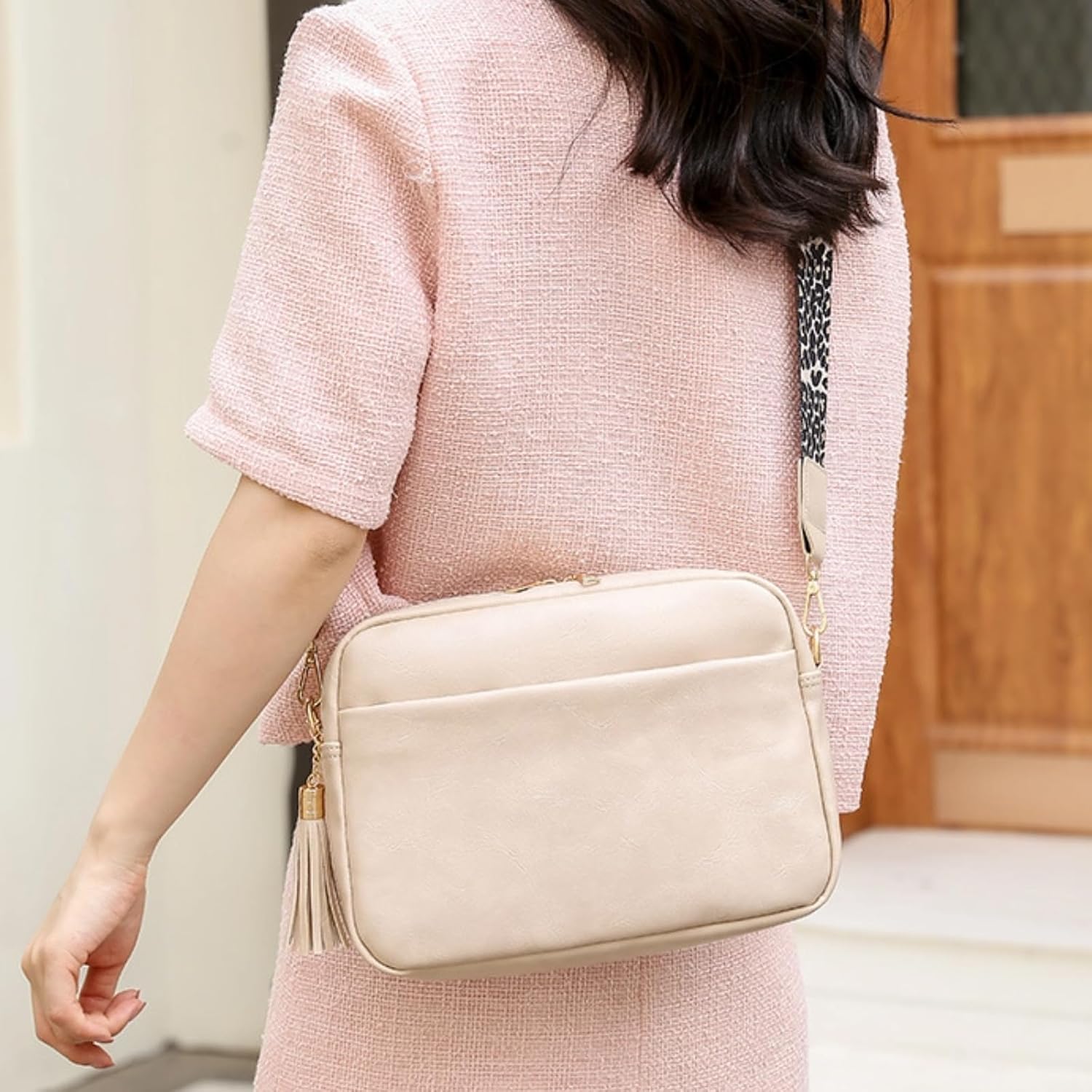 JennyShop Hot Sale PU Leather Shoulder Bag with Leopard Print Wide Adjustable Strap Cross Body Purse Handbags, Crossbody Bags For Women