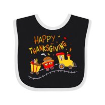 Inktastic Happy Thanksgiving Turkey Train with Food Boys or Girls Baby Bib