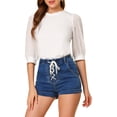 thumbnail image 1 of Allegra K Blouse Décontractée à Manches 3/4 Transparentes pour Femmes TG Beige, 1 of 7