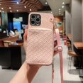 thumbnail image 2 of Crossbody Lanyard Woven Leather Phone Case for IPhone 14 Plus 15 13 12 11 Pro Max XS X XR Wallet Card Holder Shockproof Cover RJ, 2 of 6