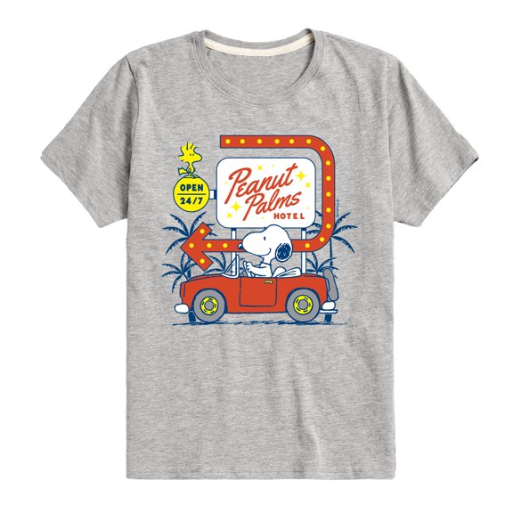 Peanuts - Snoopy And Woodstock Peanut Plams Motel -Toddler And Youth Short Sleeve Graphic T-Shirt Short Sleeve Graphic T-Shirt