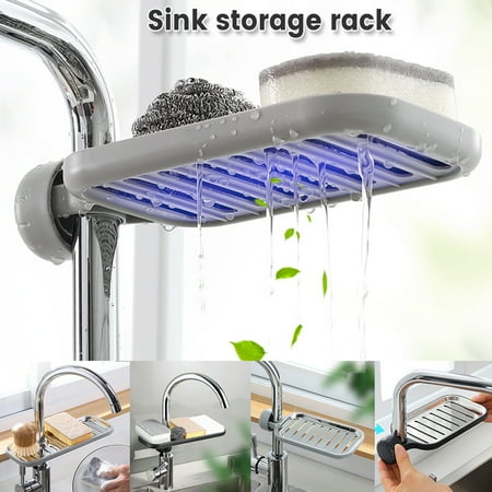 

GORWARE Faucet Rack Stainless Steel Sink Storage Shelf Adjustable Rag Sponge Brush Drain Rack Multifunctional Sink Dish Drying Rack Drainer for Kitchen Bathroom Drying