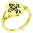 thumbnail image 1 of Stainless Steel Royal Fleur De Lis Minimalist Oval Top Polished Statement Signet Ring, 1 of 1