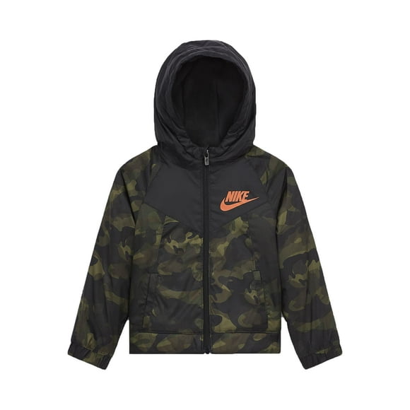 Nike Little Boys Full Zip Windrunner Hoodie Jacket (Camo Green(86H020-A38)/Orange, 5)