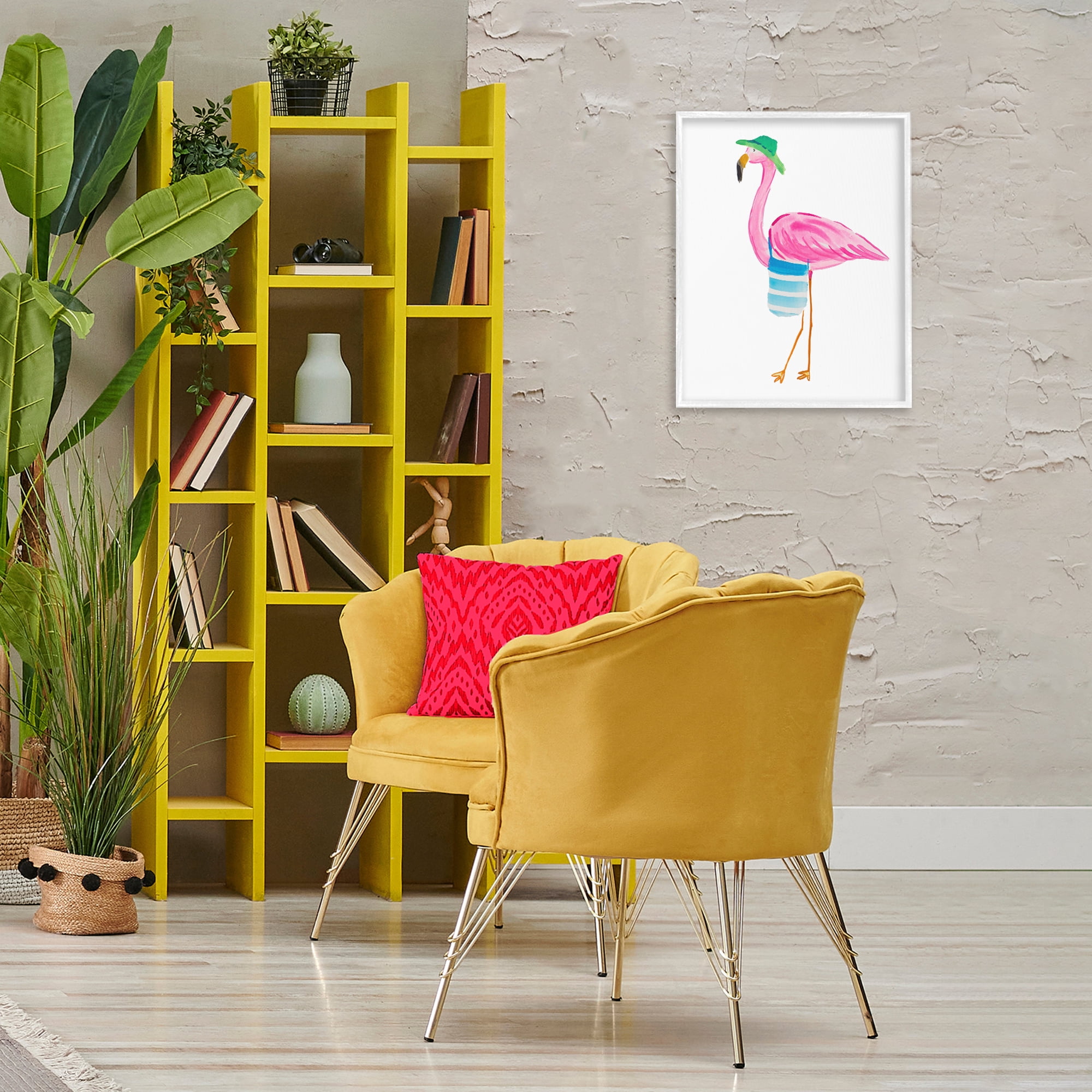 Stupell Industries Flamingo with Beach Tote Animals & Insects Painting White Framed Art Print Wall Art, 16 x 20