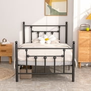 VECELO Twin Size Metal Bed Frame with Headboard & Footboard, Heavy Duty Platform Bed Frame with Steel Slats Support and Mattress Stoppers, No Box Spring Needed, Easy Assembly, Noise-Free, Black