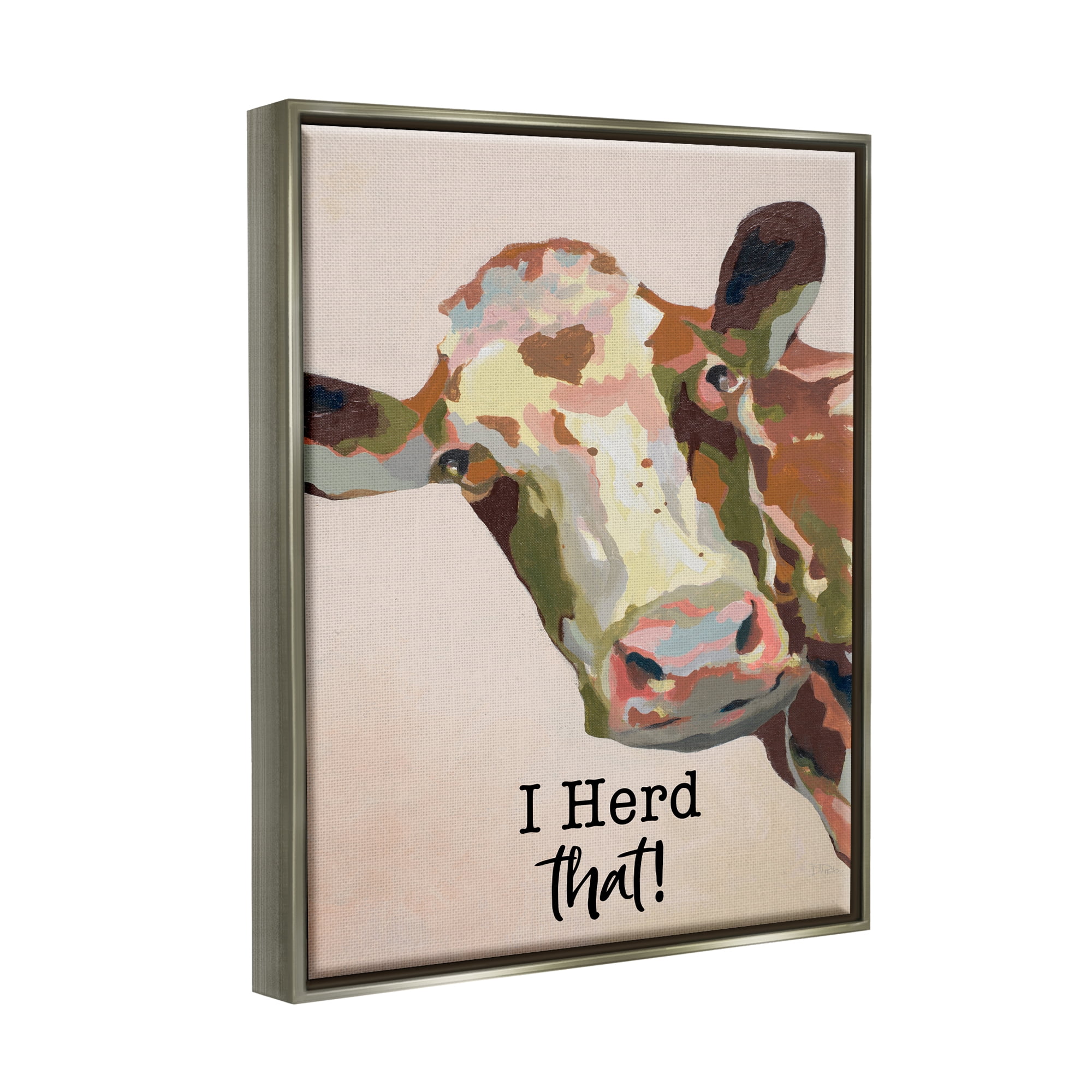 Stupell I Herd That! Farmhouse Cow Phrase Animals & Insects Painting Gray Floater Framed Art Print Wall Art
