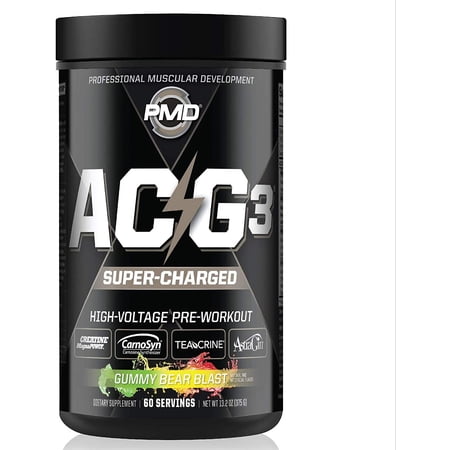 PMD Sports ACG3 Supercharged - Pre Workout - Powerful Strength  High Energy  Maximize Mental Focus  Endurance And Optimum Workout Performance  Concentrated Drink Mix - Gummy Bear Blast (60 Servings)