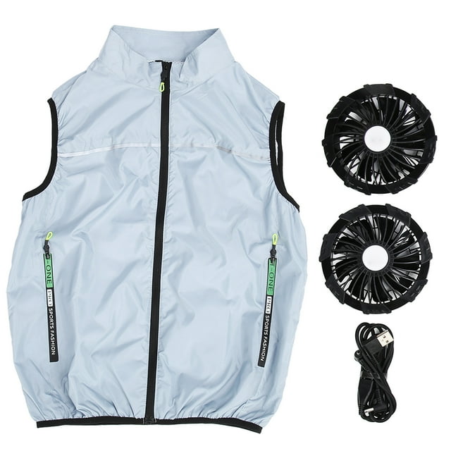 Chaleco de enfriamiento con 2 ventiladores, 3 niveles ajustables, circulación de enfriamiento rápido, ropa con aire acondicionado para trabajo en climas cálidos, gris M