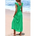 thumbnail image 2 of Vestido largo PRETTYGARDEN para mujer, cuello cuadrado, verde fruncido, XXL, 2 of 9