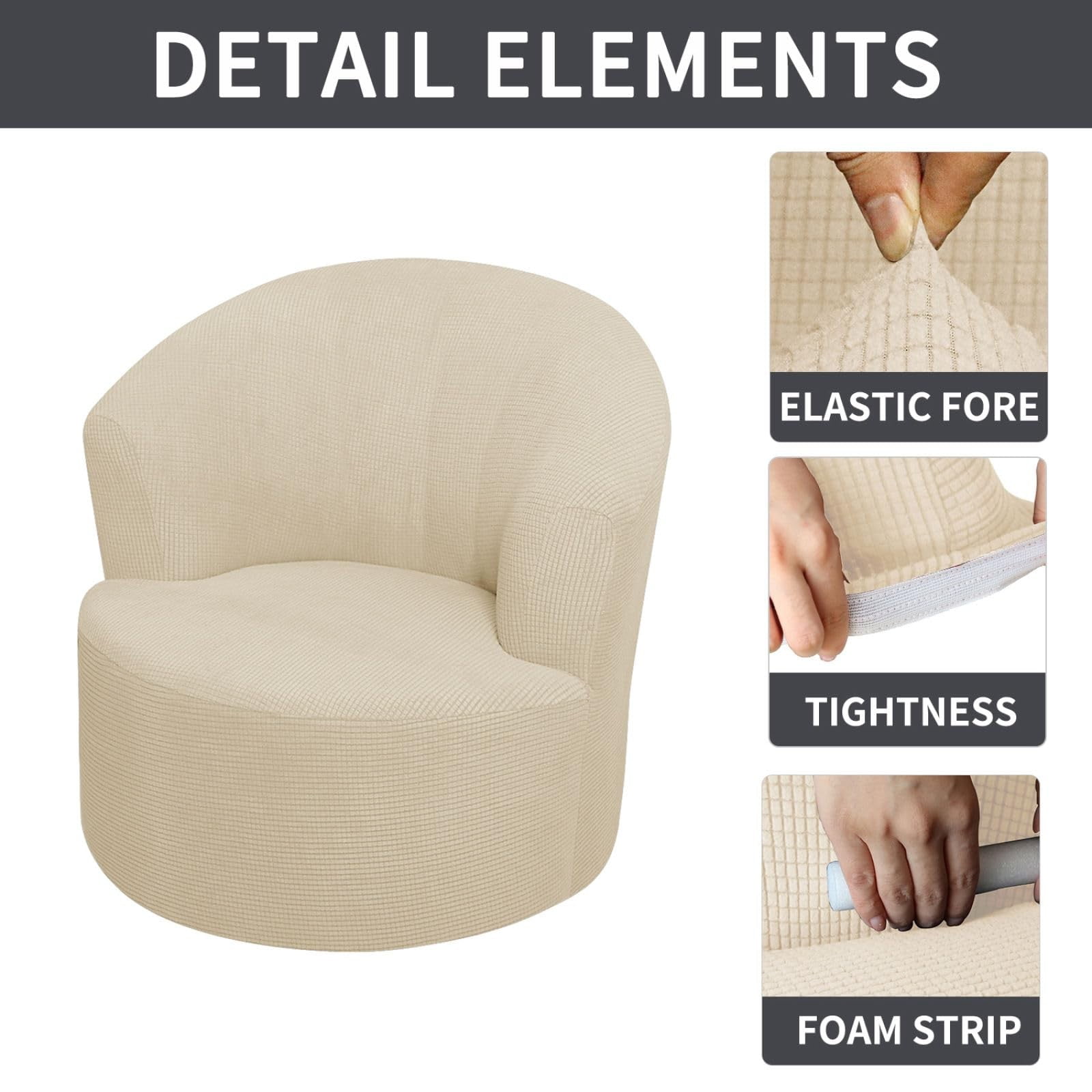 Round Club Swivel Barrel Chair Cover Modern Accent Round Club Armchair Slipcover Soft Stretch Chair Covers for Living Room,Barrel Chair Cover,Stretch Swivel Chair Slipcover Soft Barrel Sofa Cover