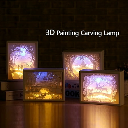 

WREA Papercut Light Box 3D LED Paper Carving Art Night Lights Creative LED Table Lamp for Decoration