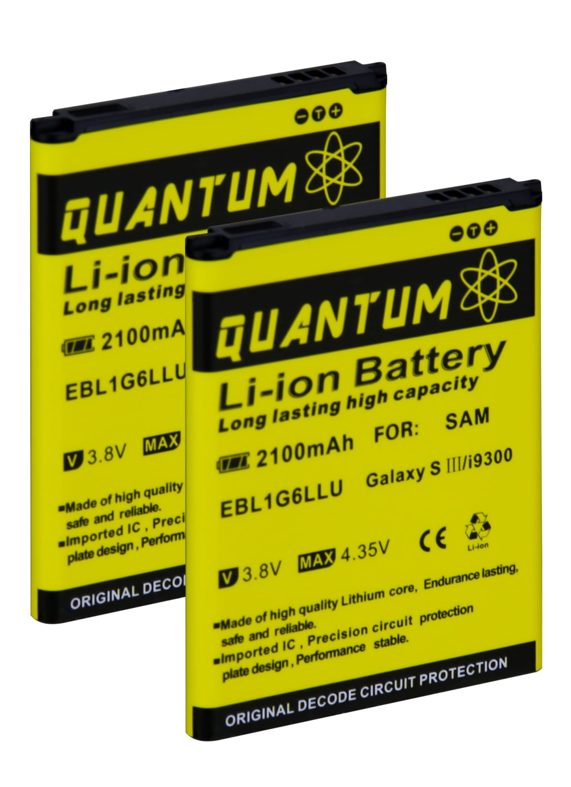 QUANTUM 2x EBL1G6LLU Batteries for Samsung Galaxy S3 (1yr Warranty