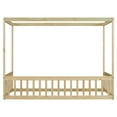 thumbnail image 5 of Twin Size Natural Wood Canopy Floor Bed Frame w/ Guardrails - Bedroom Furniture, Pine, 78"x42", Safe Sleep Space, 5 of 23