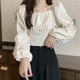 thumbnail image 4 of Blusa plisada con escote cuadrado, lazo en la espalda y mangas farol: perfecta para cenas, talla L Apricot Chic, 4 of 8