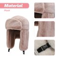 thumbnail image 3 of Adult winter comfort plush Russian hat windproof full hat ear cap warm winter ski hunting bike - pink, 3 of 5