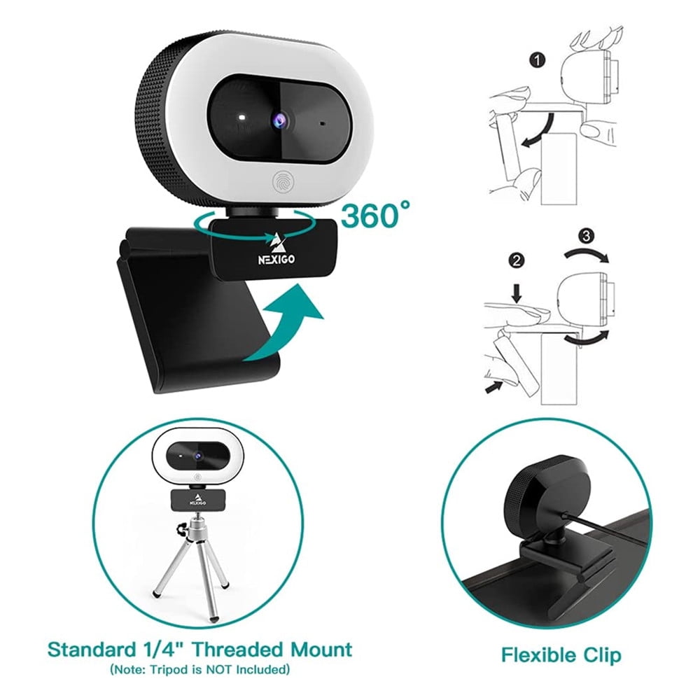 NexiGo N930E 1080P Webcam with Ring Light & Privacy Cover, for Zoom/Skype/Teams