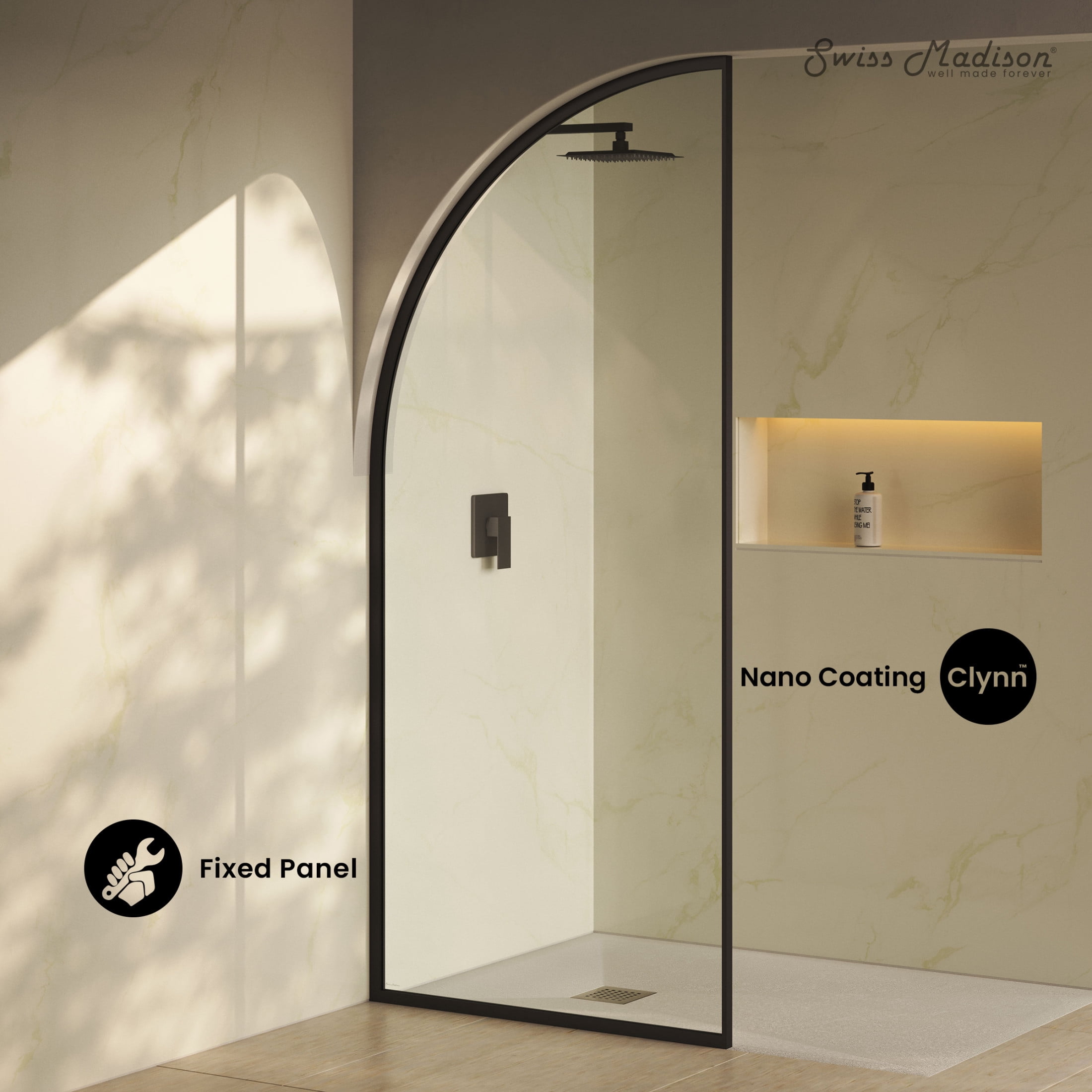 Demi 34 x 76 Framed Fixed 3/8 in. (10mm) Clear Tempered Glass Shower Door with Black Matte Frame